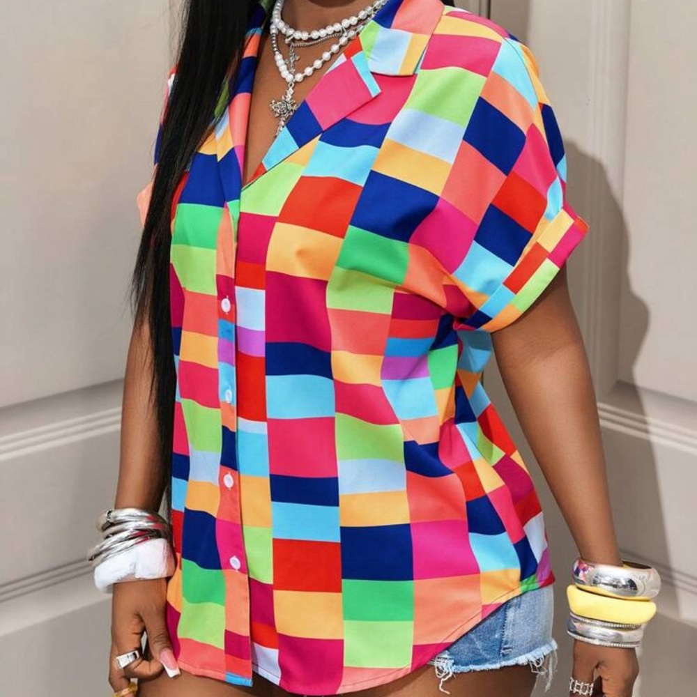 SHEIN Multicolor Checkered Blouse